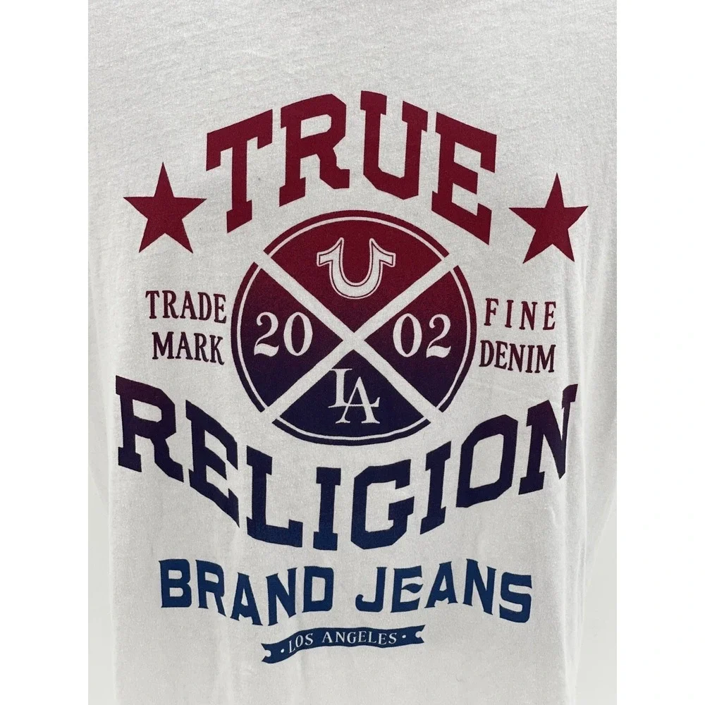 True Religion TShirt Mens SizeXL Short Sleeve Football Crew Neck Red White Black